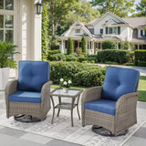 Planntonneo 3 Piece Wicker Patio Furniture Sets, Outdoor Swivel Rocking Chairs Set of 2 with Rattan Side Table for Deck Porch Pool