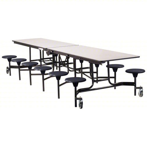 Mobile Stool Table: 145 in Wd, 59 in Dp, 29 in Ht, 17 in Seat Ht, Gray