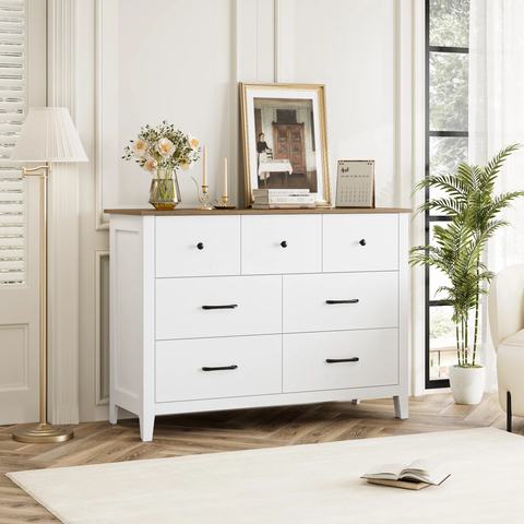 7 Drawer Dresser, White Chest of Drawers Wood Storage Cabinet