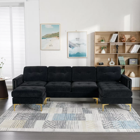 111" U-Shape Convertible Sectional Sofa Couch with Movable Ottoman-ModernLuxe