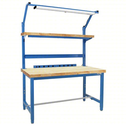 BENCHPRO Workbenches: Adj Ht, Maple, 72 in x 30 in, 6,600 lb Overall Load Capacity, Blue