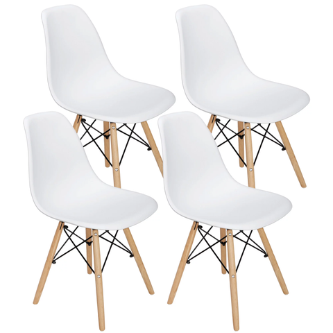 Set of 4 Dining Chair, Plastic Side Chair Wood Legs White
