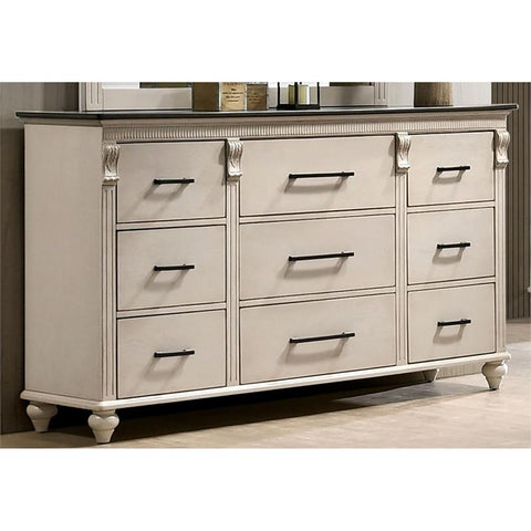 Kanna Transitional Solid Wood 9-Drawer Dresser in White
