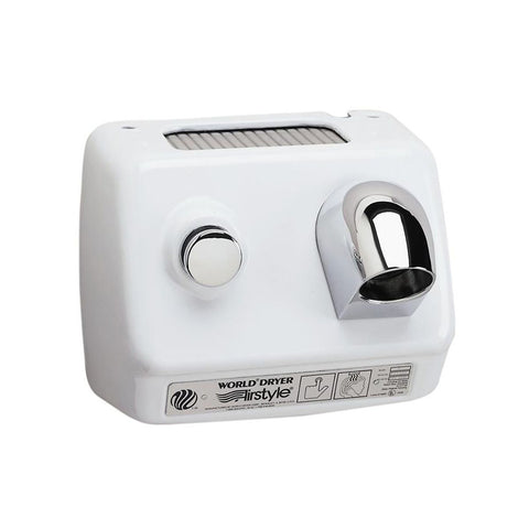 World Dryer AirStyle (DB-974) Push Button Hair Dryer, White Steel, 110-120V