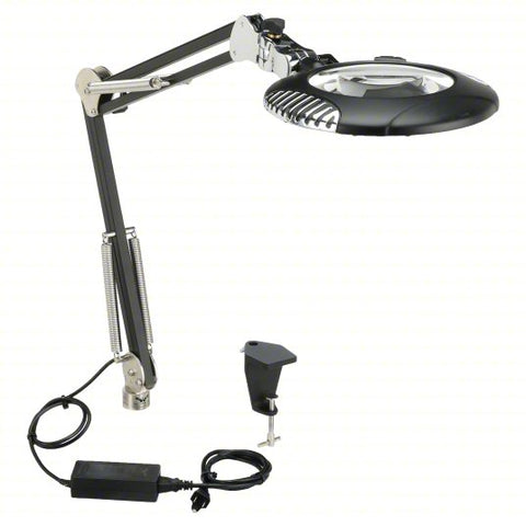 Round Magnifier Light: LED, 2x, 4 Diopter, 750 lm Max Brightness, 43 in Arm Reach, 5000K