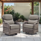 Opohoro Outdoor Swivel Rocker Patio Chairs Set with 6 inch Thick Cushions, High Back Wicker Outdoor Patio Furniture Set