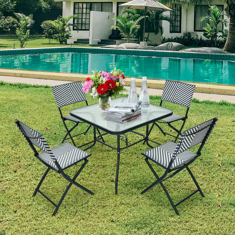 Set of 4 Patio PE Rattan Folding Chairs Dining Chairs