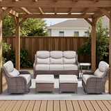 Opohoro Outdoor Swivel Rocker Patio Chairs Set with 6 inch Thick Cushions, High Back Wicker Outdoor Patio Furniture Set