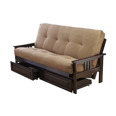 Full Chicago Frame and Coil Mattress with Storage Drawers-Hardwood Futon