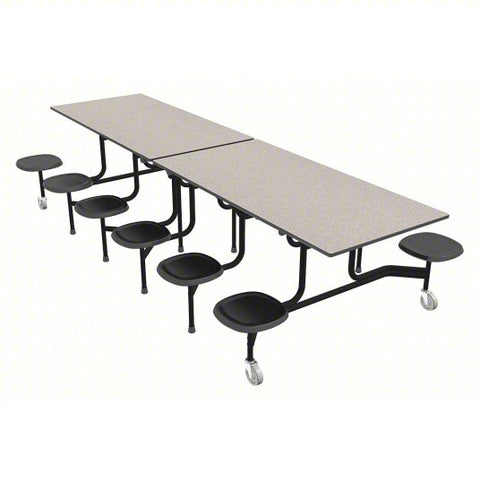 Mobile Stool Table: 144 in Wd, 30 in Dp, 29 in Ht, 17 in Seat Ht, Gray Glace, Black