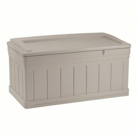 SUNCAST Extended Deck Box/Bench: 129 gal, 53 3/4 in x 53 3/4 in x 27 1/2 in, Taupe, Plastic