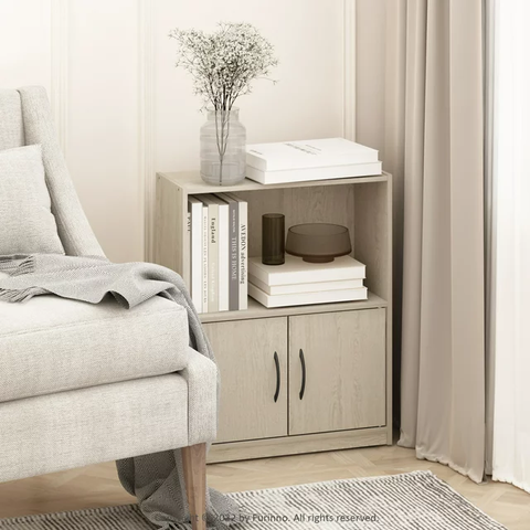 Gruen 2-Tier Open Shelf Bookcase with 2 Doors Storage Cabinet, Metropolitan Pine