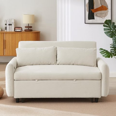 57"W Pull-out Sleeper Sofa Bed, Convertible Loveseat Sofa Couch with Two Throw Pillows