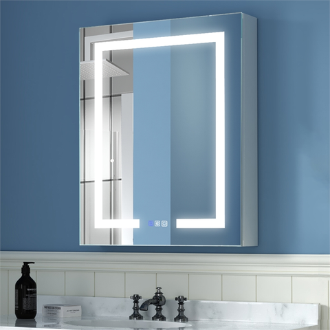 ExBrite 24" Contemporary Metal Medicine Cabinet with Mirror and LED in Silver