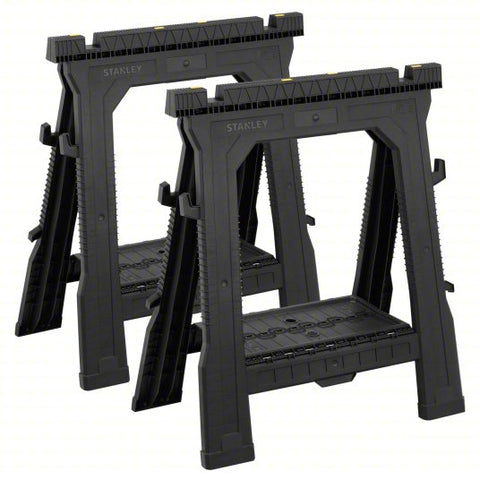 STANLEY Folding Sawhorse: Fixed Ht, Plastic, 27 3/20 in Overall Wd, 2 PK