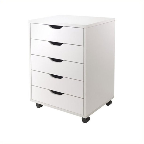 5 Drawer Wood Mobile File Cabinet in White