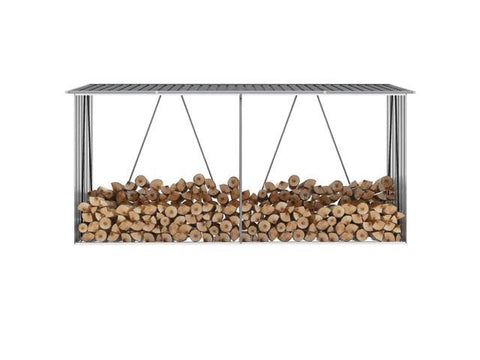 Garden Log Storage Shed Galvanized Steel 129.9" Gray Outdoor Firewood
