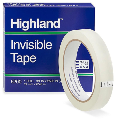 case of 12 rolls 3M 6200 Highland™ Invisible Tape - 3⁄4" x 72 yds