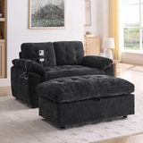 56"w Modern Luxe Upholstered Loveseat Soft Padded Couch Recliner Lounge Sofa Sleeper with Storage Ottoman, Adjustable Back,