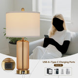 27" Modern Glass Table Lamps with USB A+C Ports,  Bedside Lamps Desk Lamps for Bedroom