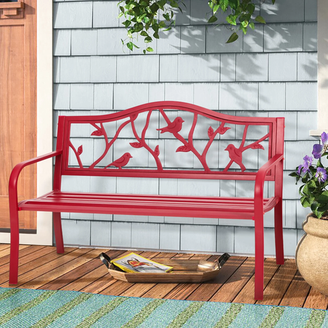 Alpha Joy 50" Patio Garden Bench Slatted Seat for Lawn, Park, Deck