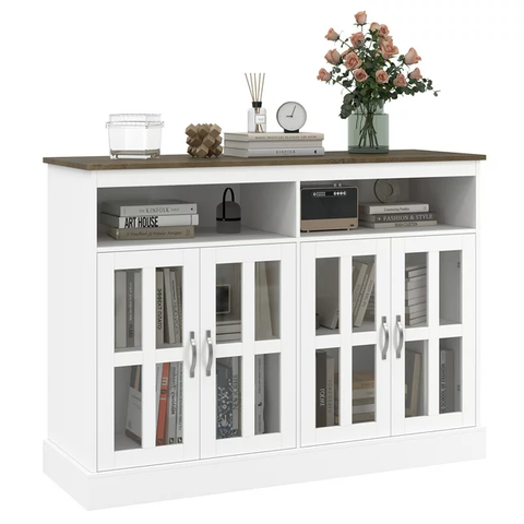 White Sideboard with Glass Doors