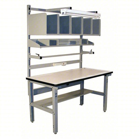 Packing Table: 60 in x 34 in x 84 in, 750 lb Wt Capacity, 30 in Min Tabletop Ht, ESD Laminate, Gray