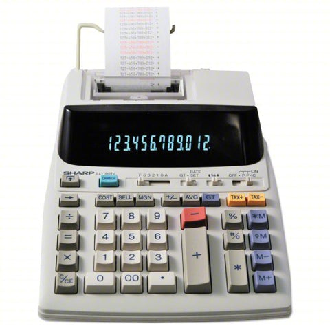 SHARP Printing Calculator: Fluorescent Display, 4 in Display Wd, Roller, 2 in Ht, 7 5/8 in Wd