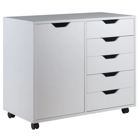Wood Halifax 2-Section 5-Drawer Mobile Storage Cabinet, White Finish