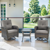 Planntonneo 3 Piece Wicker Patio Furniture Sets, Outdoor Swivel Rocking Chairs Set of 2 with Rattan Side Table for Deck Porch Pool