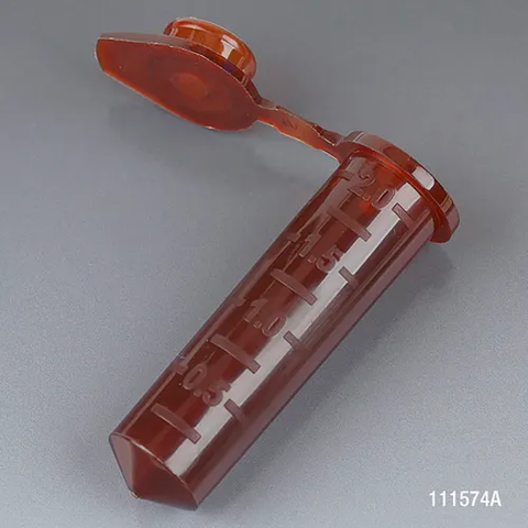 Microcentrifuge Tube, 2.0mL Polypropylene, Amber, Stand-Up Zipbag, MG, 500/Pack