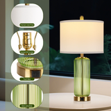 27" Modern Glass Table Lamps with USB A+C Ports,  Bedside Lamps Desk Lamps for Bedroom