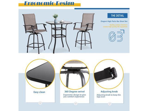 3 Piece Patio Swivel Bar Set