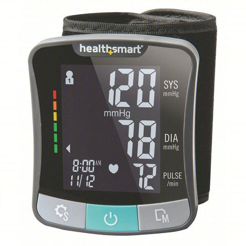 HEALTHSMART Digital Blood Pressure Monitor: Blood Pressure Monitor, Wrist, Adult, Nylon, Black