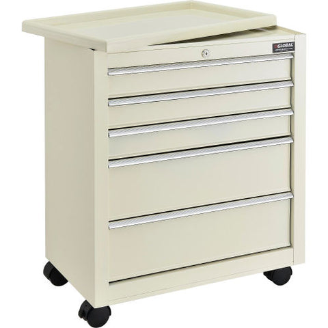 5-Drawer Medical Bedside Cart w/ Key Lock, 24-1/2"L x 13-1/4"W x 29"H, Beige