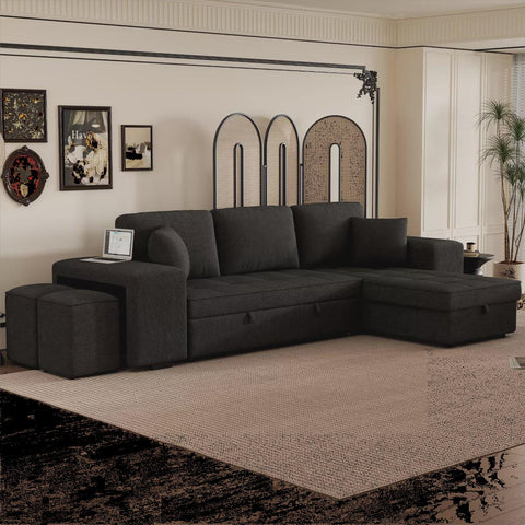 104" Pull Out Sleeper Sofa, Reversible L-Shape Sectional