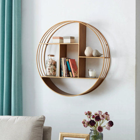 Gold Brooklyn Wall Shelf, Modern, Painted, Round,Metal, 27.5 x 6 x 27.5 in