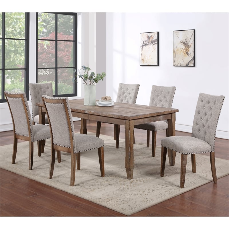 Riverdale Light Brown Distressed Wood 7-Piece Dining Set with Upholste ...
