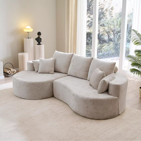 Shamus 106" Modern Cozy Upholstered 4 Seater Curved Sectional Sofa with 7 Pillows