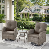 Planntonneo 3 Piece Wicker Patio Furniture Sets, Outdoor Swivel Rocking Chairs Set of 2 with Rattan Side Table for Deck Porch Pool