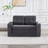 2 in 1 Convertible Sofa Bed, Corduroy Floor Couch with Pillows, Side Pockets