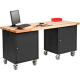 Mobile Pedestal Workbench, 72 x 30", Maple Butcher Block Square Edge
