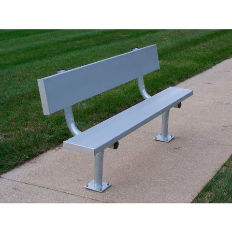 7'6" Aluminum Team Bench w/ Back & Galvanized Steel Frame, Surface Mount