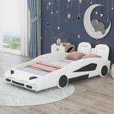 Euroco Modern Wood Race Car-Shaped Twin Platform Bed for Kids’ Bedroom, Upholstery Car Bed for Kids Gift
