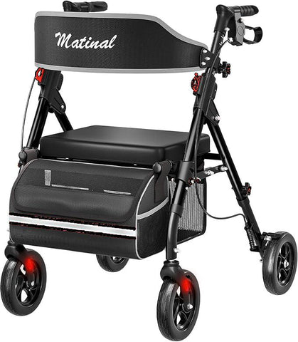 Walkers for Seniors, Rollator Walker with Seat, Walkers for Seniors with seat, 350 lb Capacity,with 8'' Big Wheels, Rolling Walker