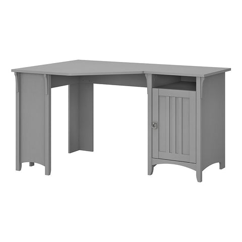 55" Wood Adjustable Shelf Corner Desk with Storage in Cape Cod Gray