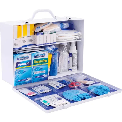 First Aid Kit, 50-75 Person, ANSI Compliant, 2-Shelf Steel Cabinet