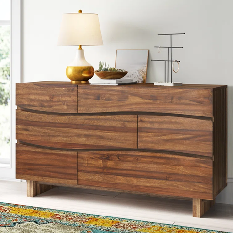 Hiram Solid Wood 64'' W 6 - Drawer Dresser brown