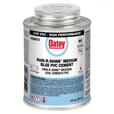 OATEY Cement: Rain-R-Shine, 8 fl oz, Brush-Top Can, Blue