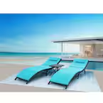 3-Pieces Steel Frame Poolside Folding Chairs Wicker Outdoor Chaise Lounge Chair with  Cushion (Set of 2)